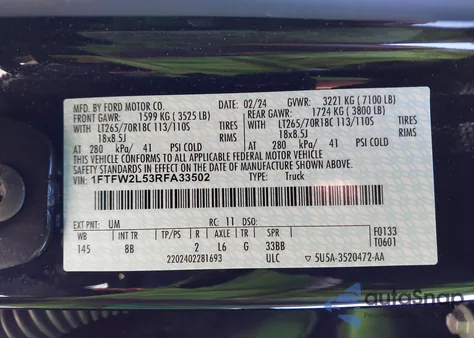 2024 Ford F-150 Stx from USA, damaged, VIN 1FTFW2L53RFA33502